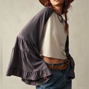 Gray and White Women's Top